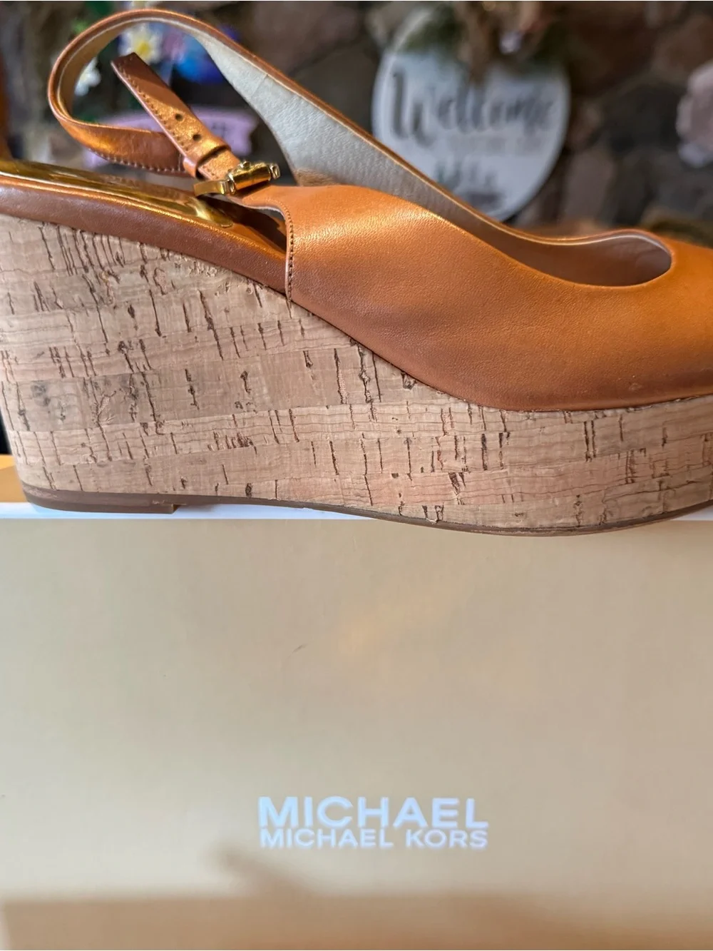 MICHAEL Michael Kors Cognac Leather Cork Wedge Slingback